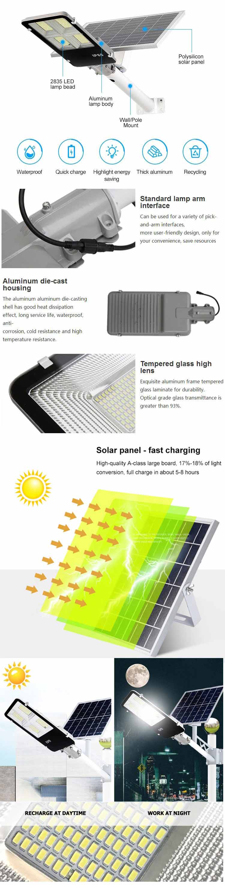 200W led solar powered light street lamp